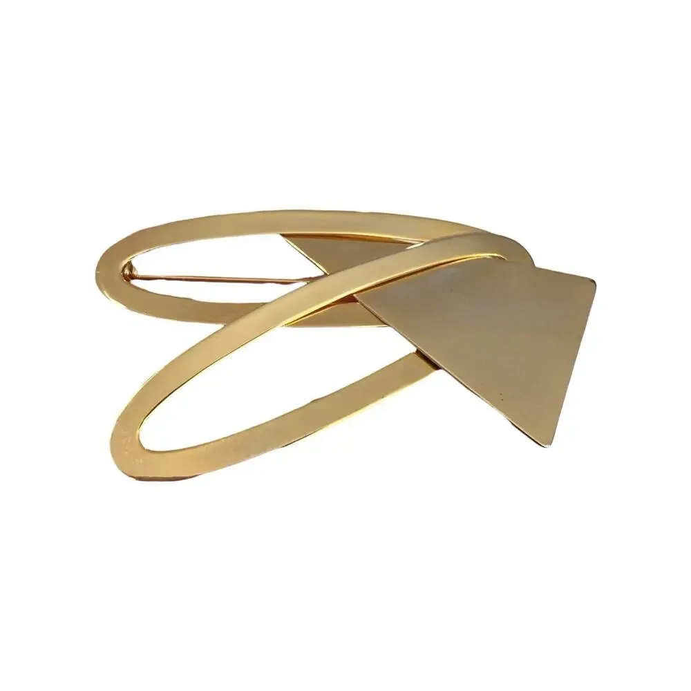 Unsigned Modernist Geometric Gold Tone Brooch Abstract Triangle Pin Vintage
