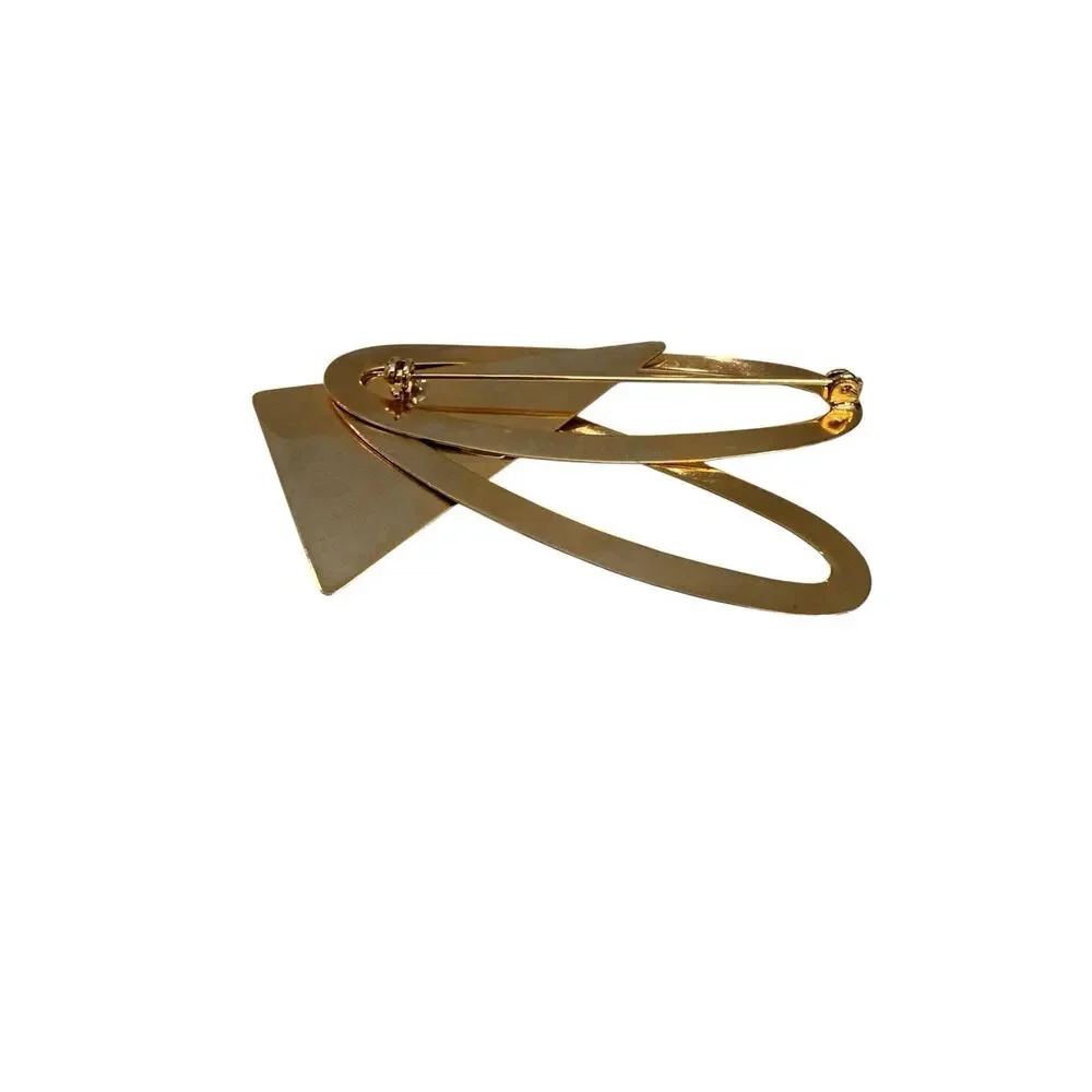 Unsigned Modernist Geometric Gold Tone Brooch Abstract Triangle Pin Vintage