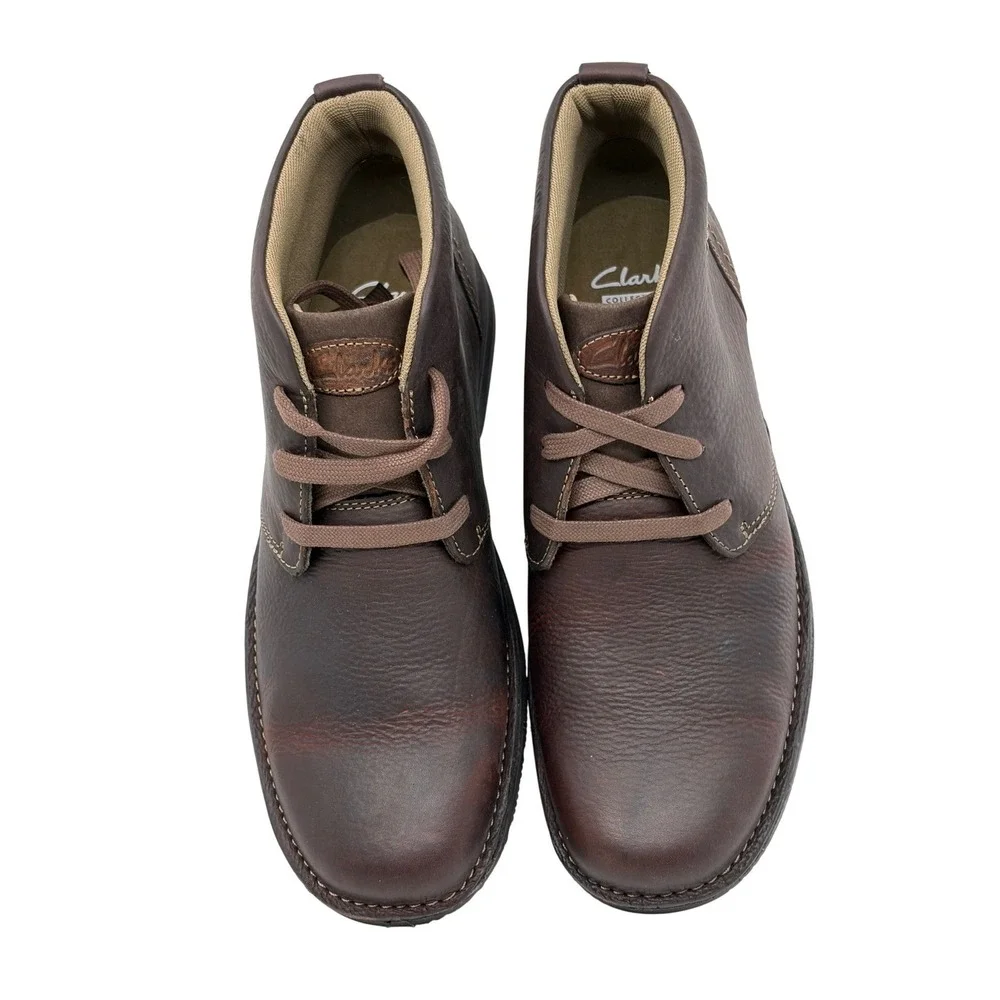 Clarks Senner Ave Mens Dark Brown Leather Chukka Boots Lace Up Ankle Shoes 9.5 M