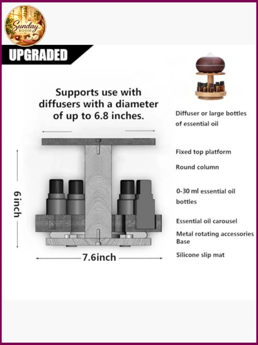 Bamboo 2-Tier Carousel Essential Oil Organizer for 5-30ml Bottles