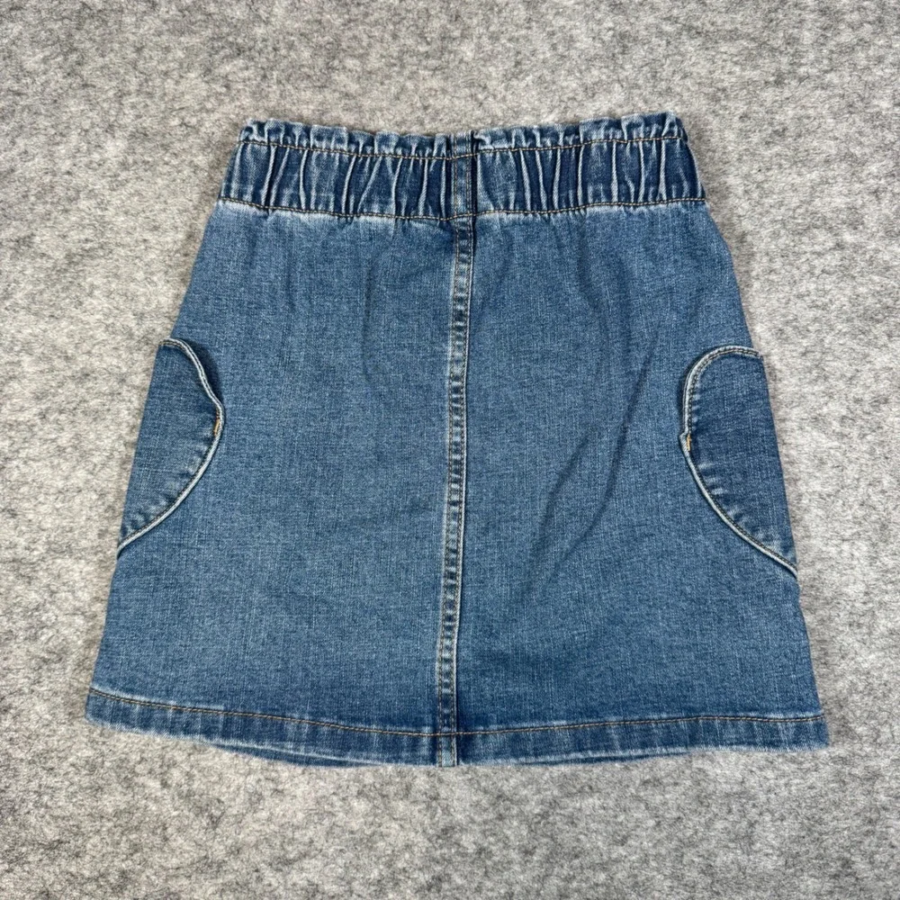 Lands End Girls Blue Denim Heart Pocket Skirt Size L 10-12 Elastic Waist Stretch