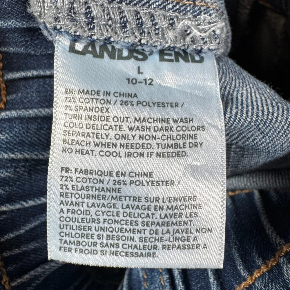 Lands End Girls Blue Denim Heart Pocket Skirt Size L 10-12 Elastic Waist Stretch