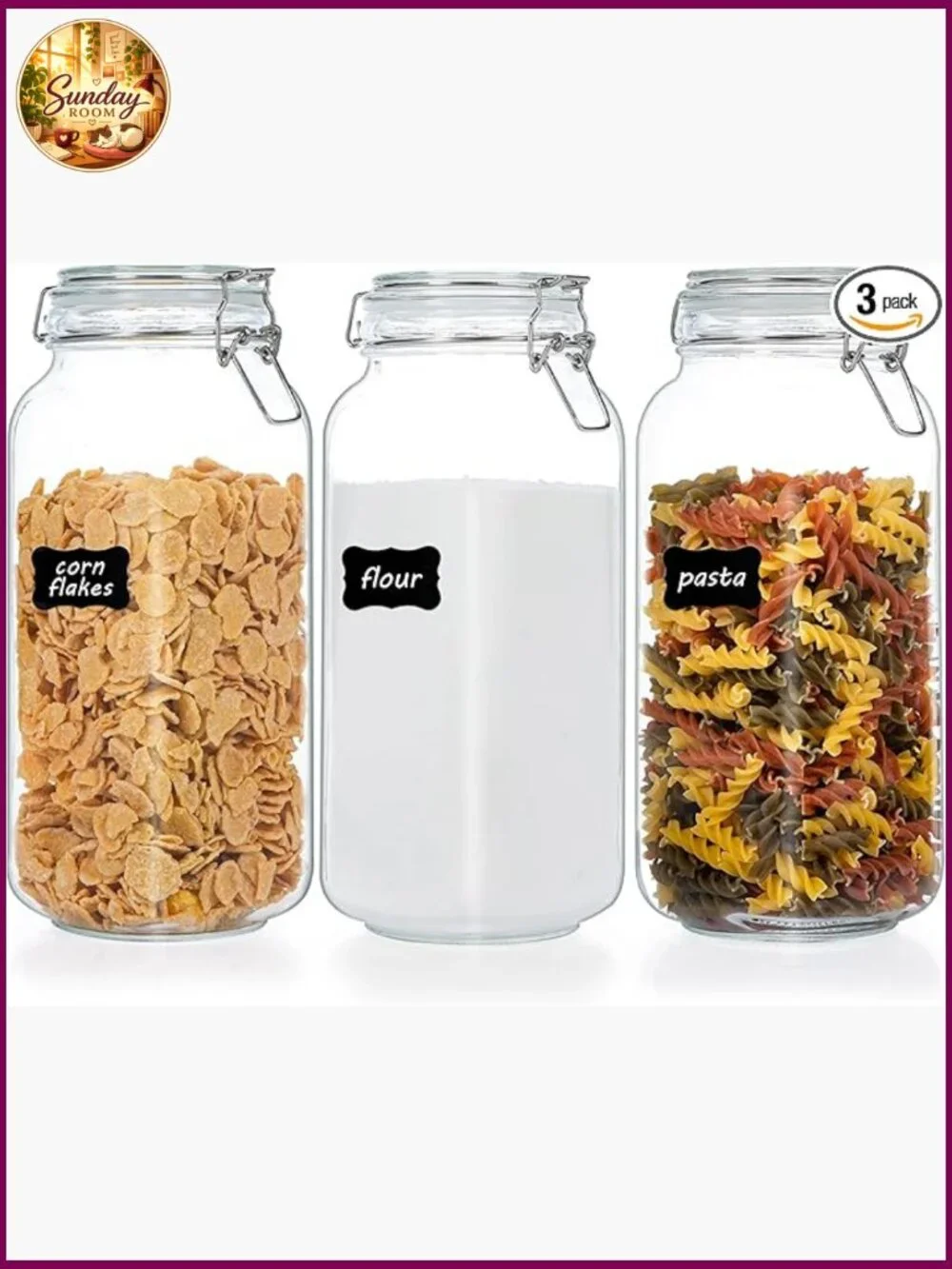 3 Pack 78oz Glass Food Storage Jars with Airtight Clamp Lids