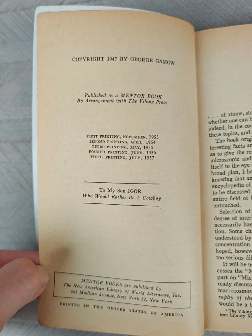 One Two Three… Infinity George Gamow 1957 Paperback Marvel's of Science