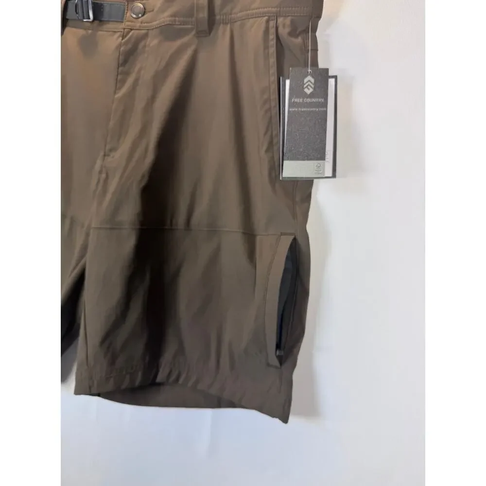 Free Country Men’s Nylon Stretch Trek Shorts 36 Knaki Belted Hiking Outdoor NWT