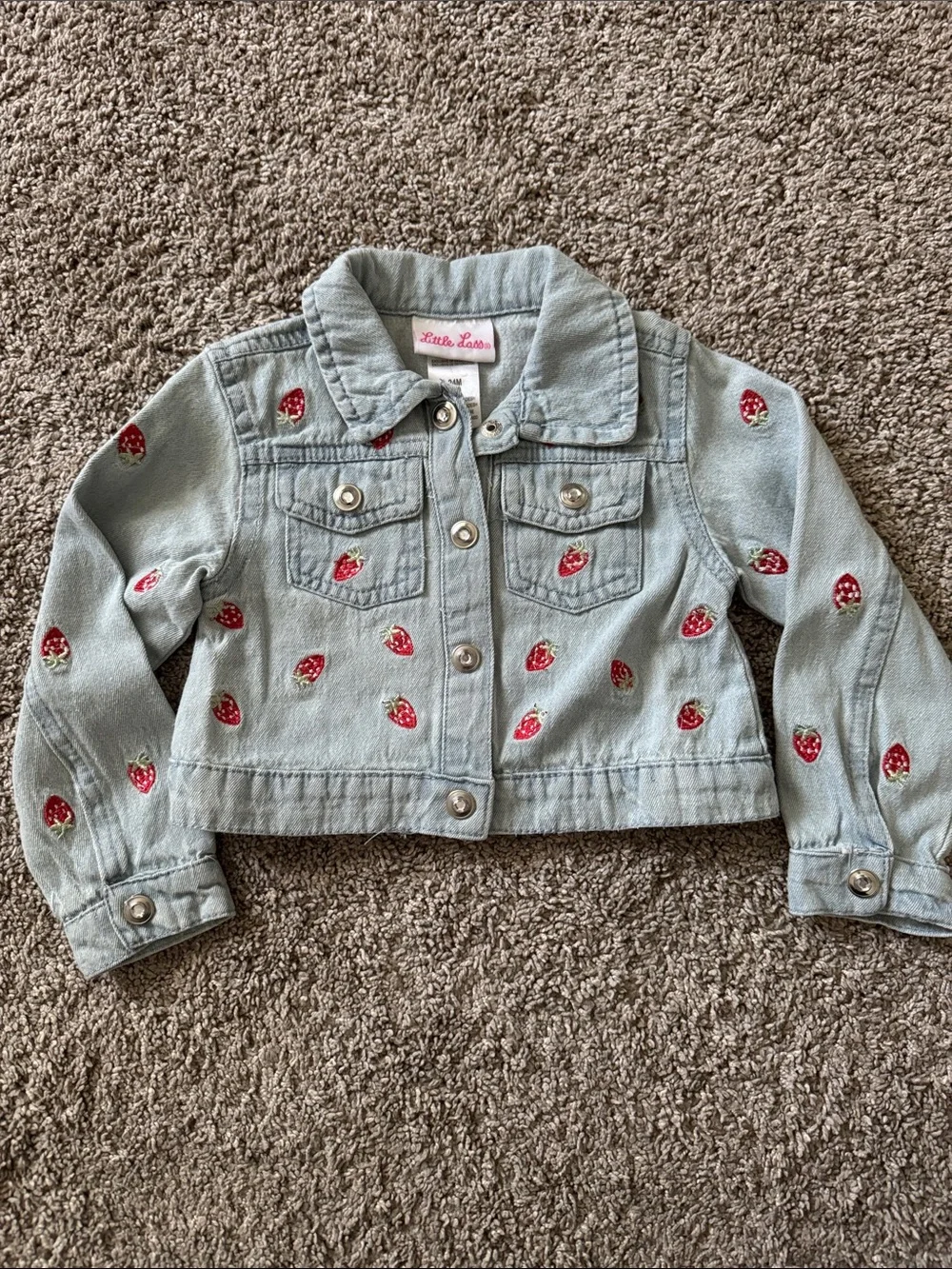 Little Lass Baby Girl Denim Jacket Strawberry Embroidered 24 Months