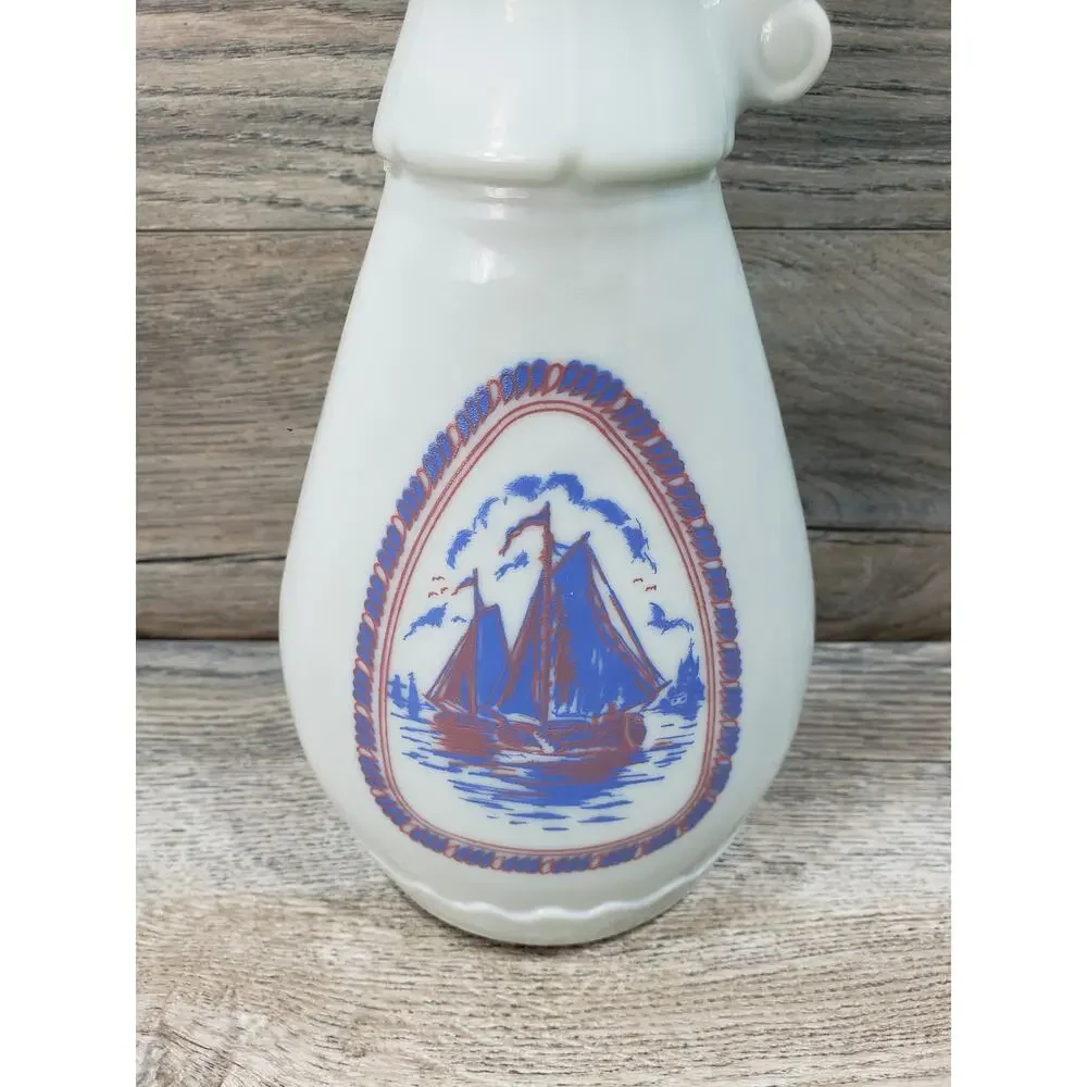 Jim Beam Delft Blue Red Sailing Ships Windmill Whiskey Decanter Bottle 1963