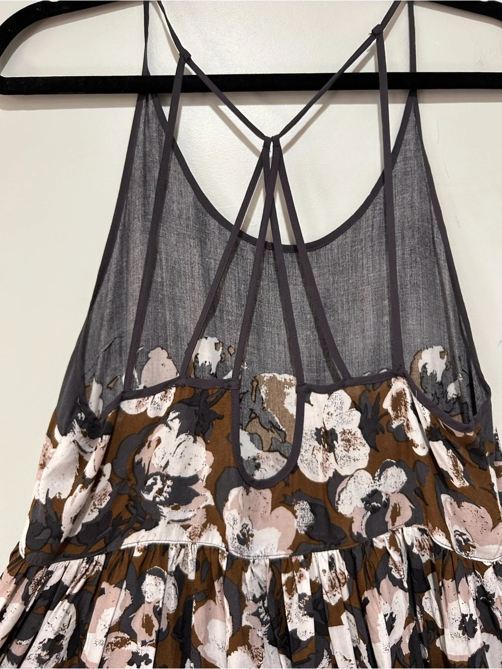 Free People Charcoal Gray Floral Spaghetti-Strap Mini Dress