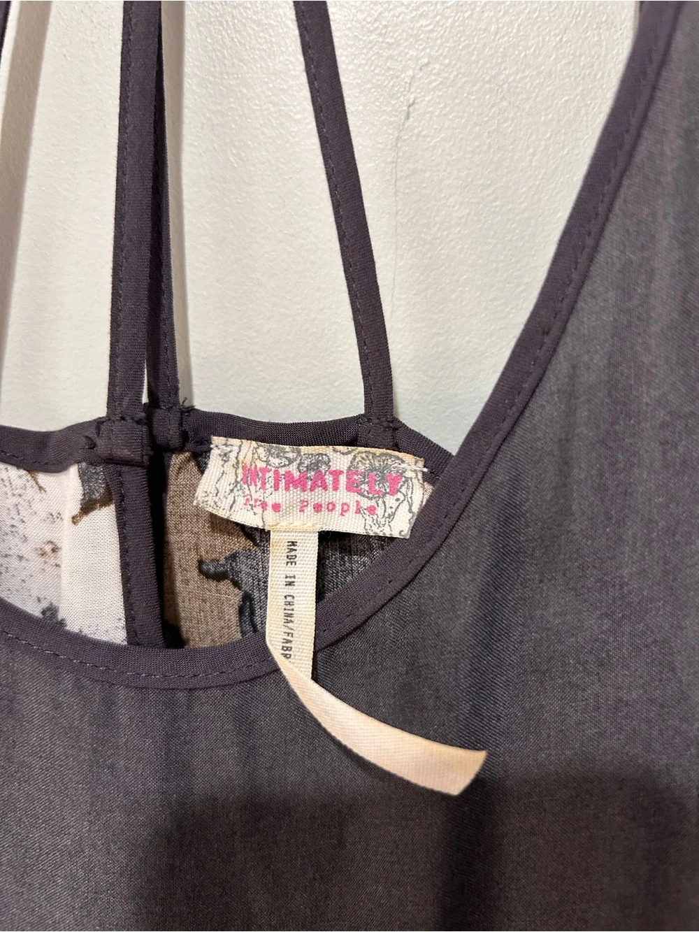Free People Charcoal Gray Floral Spaghetti-Strap Mini Dress