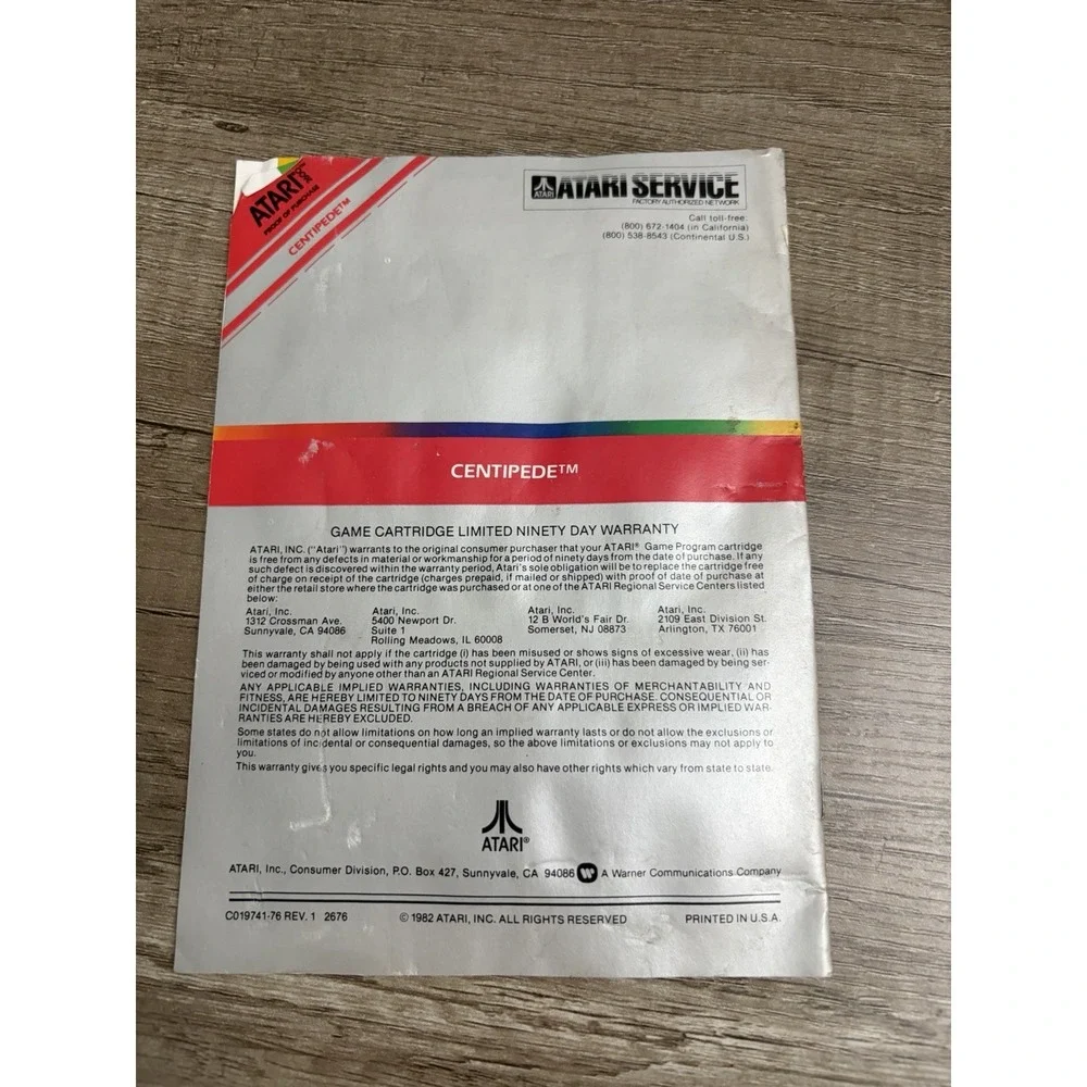 Atari 2600 Centipede Game Manual Instruction Booklet Only