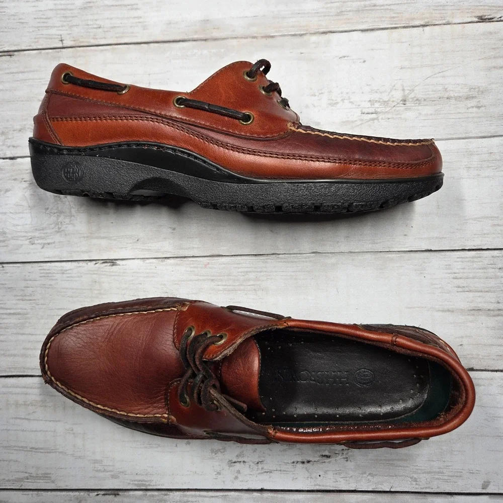 HH Brown Boat Shoes Loafers Mens 9.5 M Brown Leather Lug Sole 5705