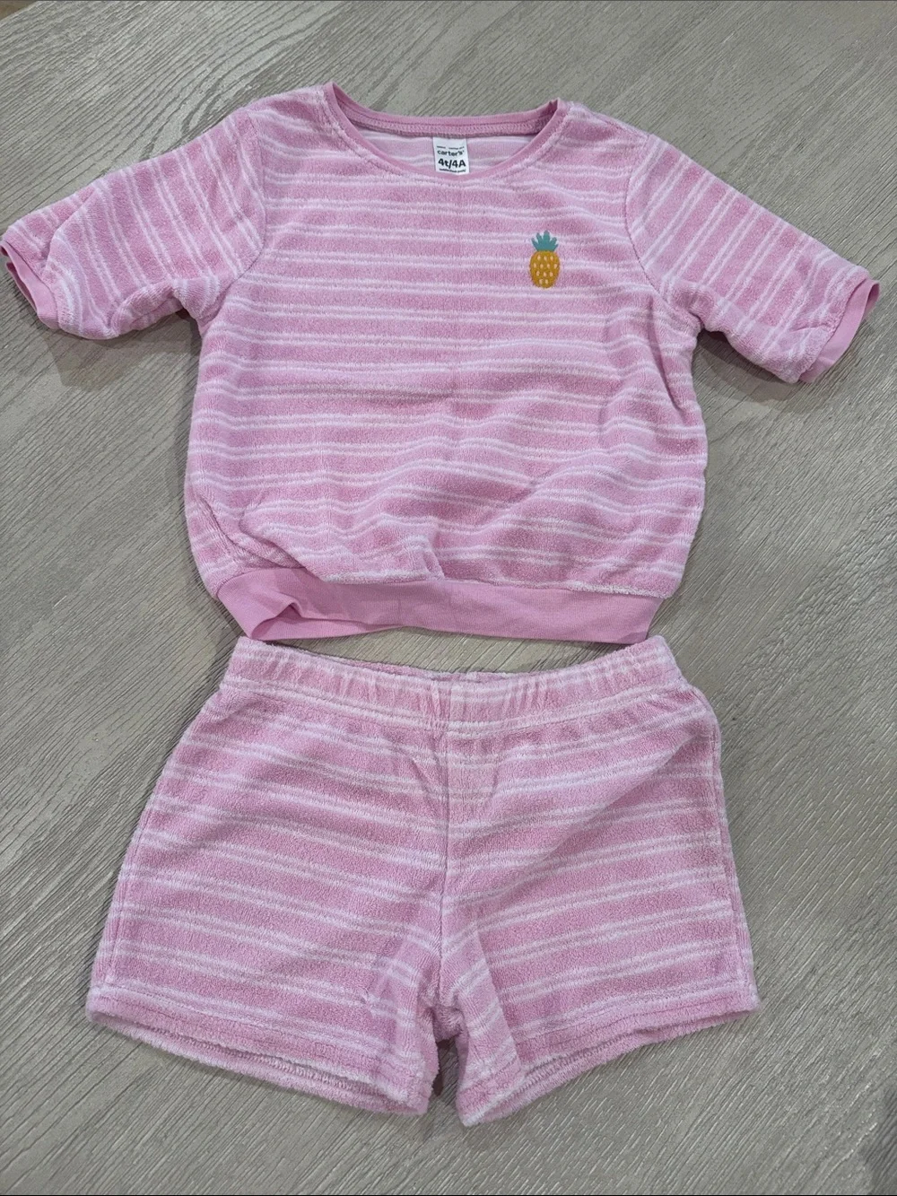 Carter's Pink & White Striped Pineapple Appliqué Terry Cover-up Set