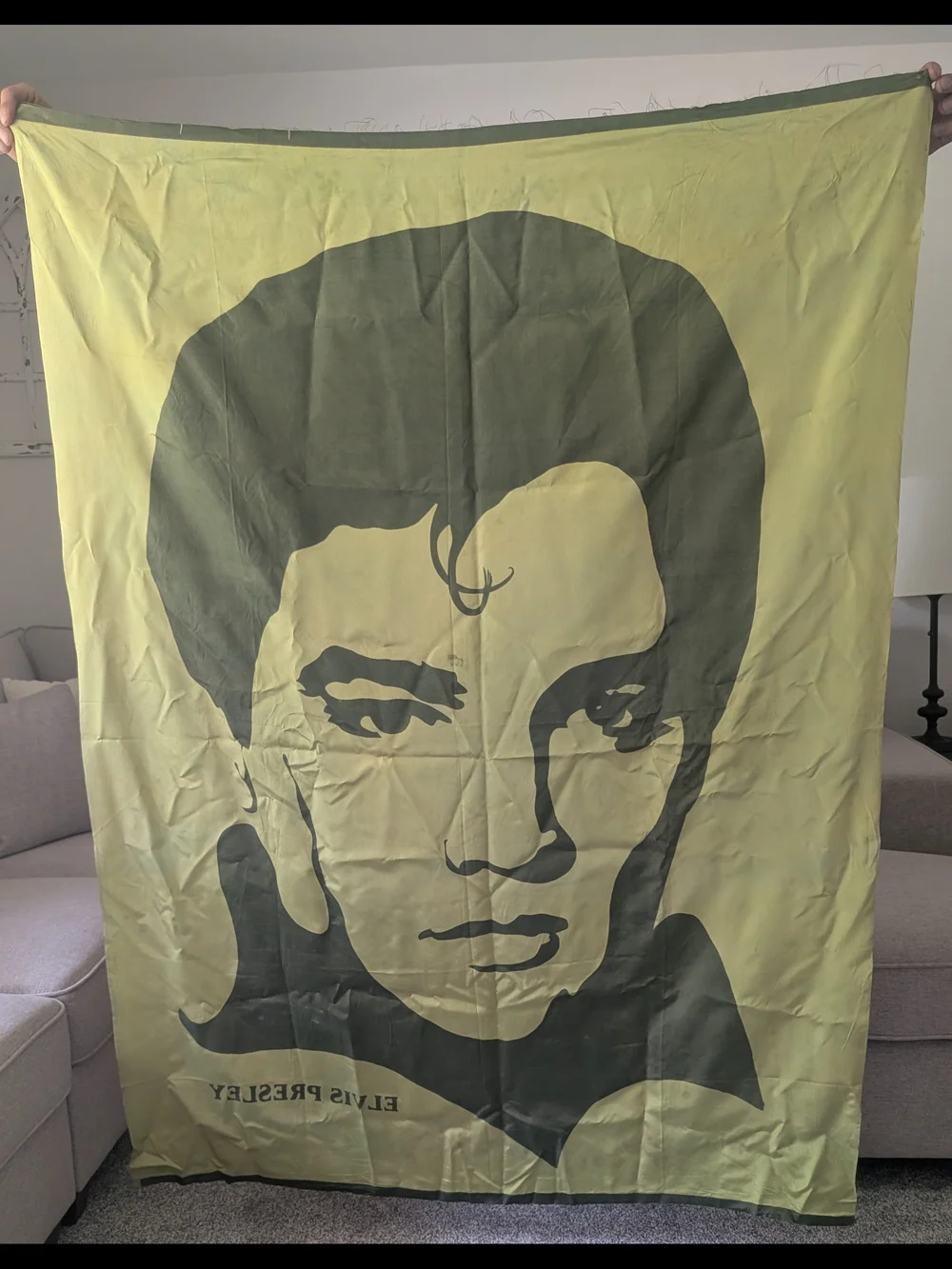Vintage Elvis Presley 60” x 45” Green & Black Wall Tapestry Banner Sign XL RARE