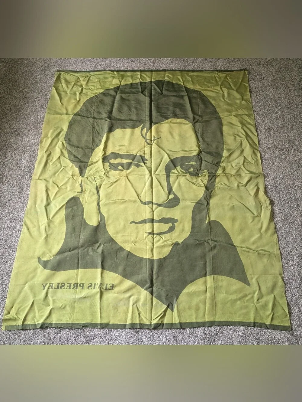 Vintage Elvis Presley 60” x 45” Green & Black Wall Tapestry Banner Sign XL RARE