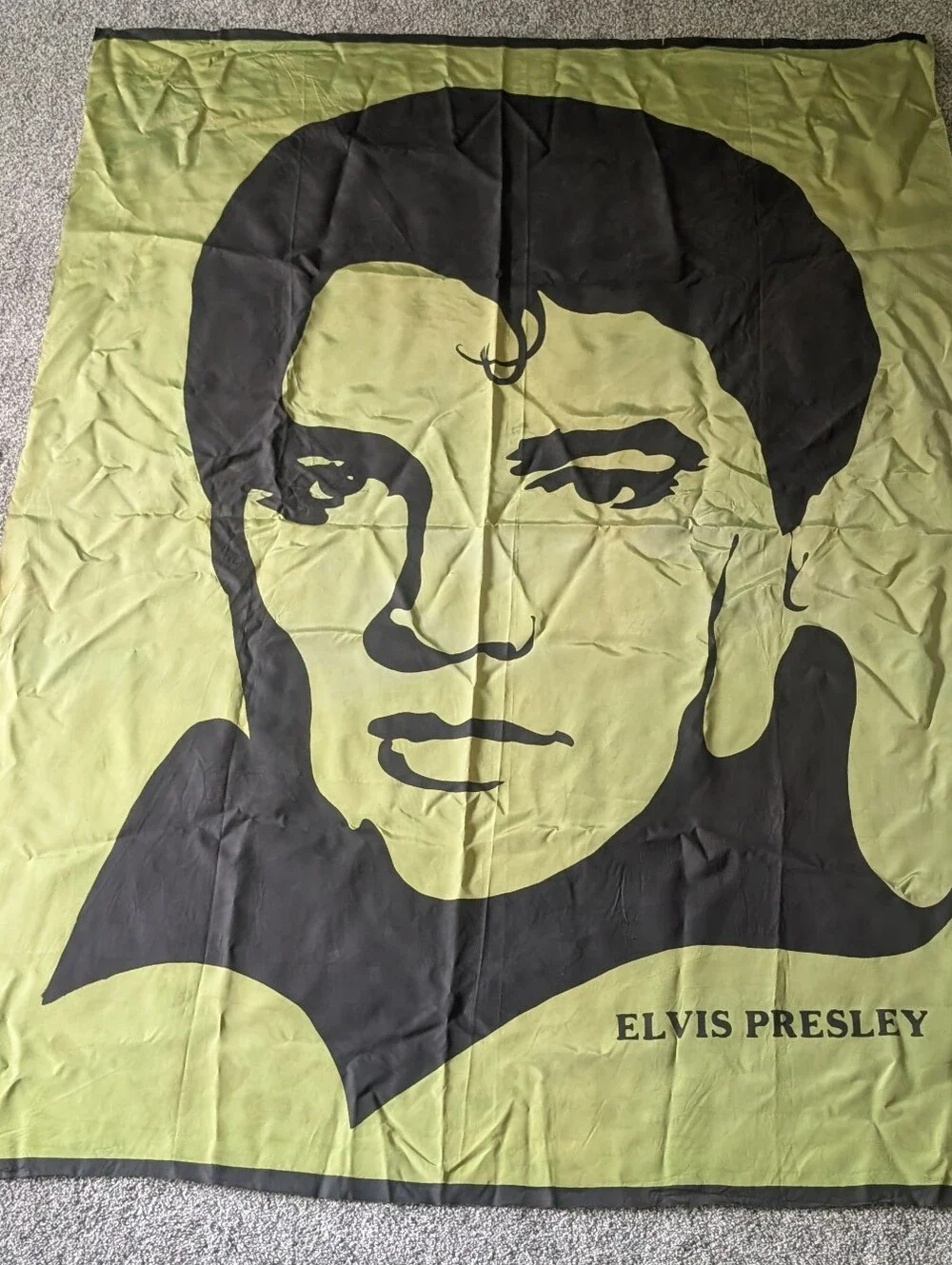 Vintage Elvis Presley 60” x 45” Green & Black Wall Tapestry Banner Sign XL RARE