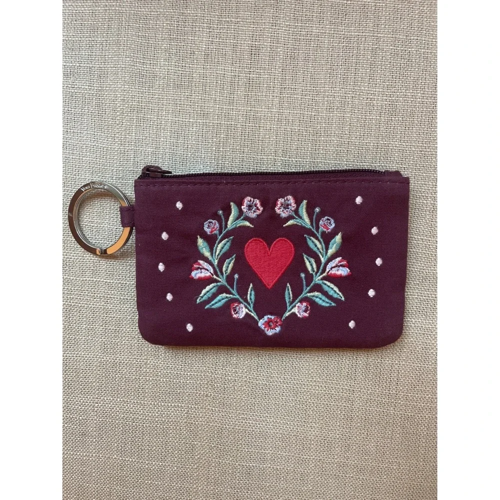 Vera Bradley Zip Id Case Wallet Embroidered Heart