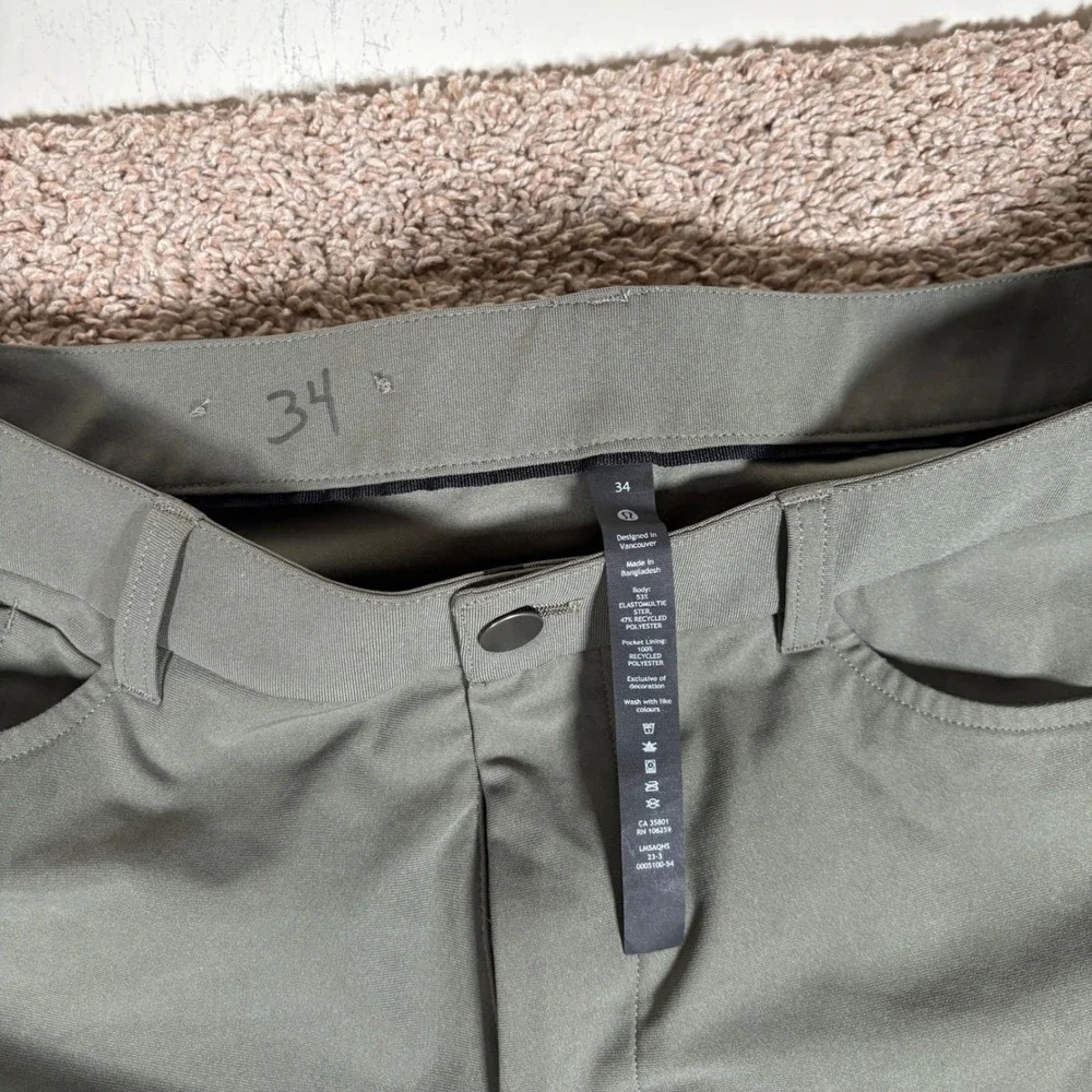 Lululemon Commission Slim-Fit Pant Warpstreme Sage Grey Green LM5AQHS Mens 34