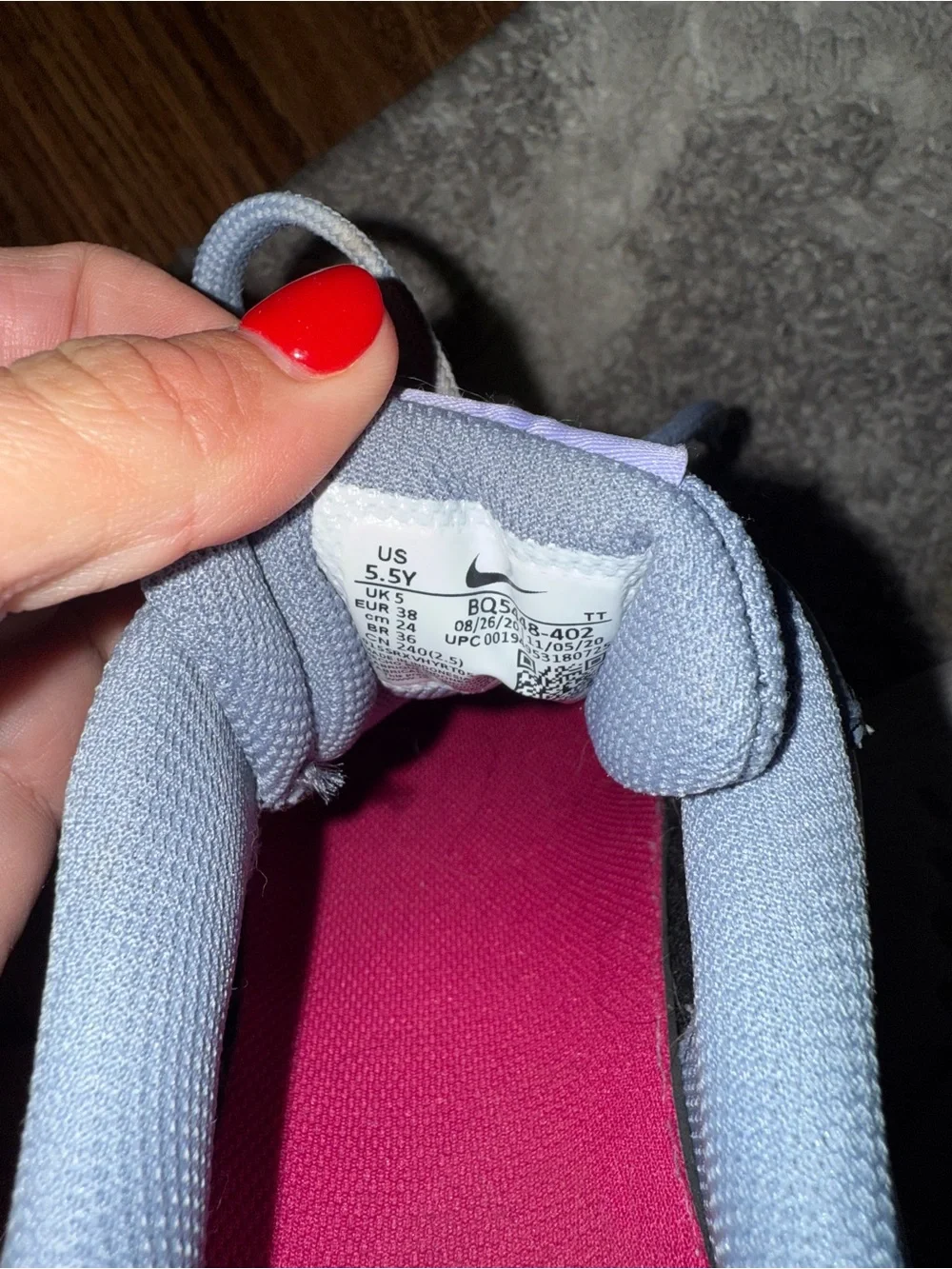 Nike Light Blue Sneakers with Pink Insole and Purple Accents