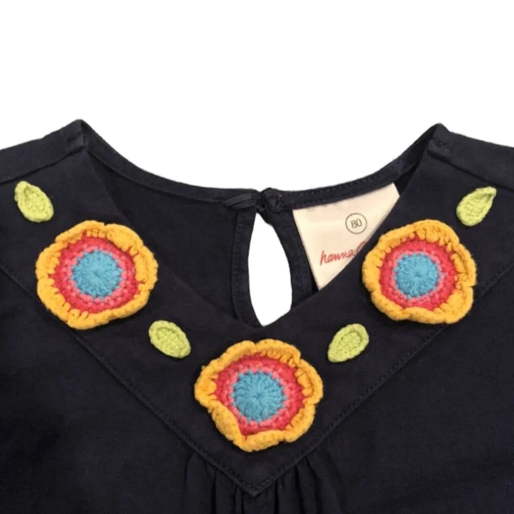 Hanna Andersson Sz 80 (18-24m) Navy Crochet Flower Dress