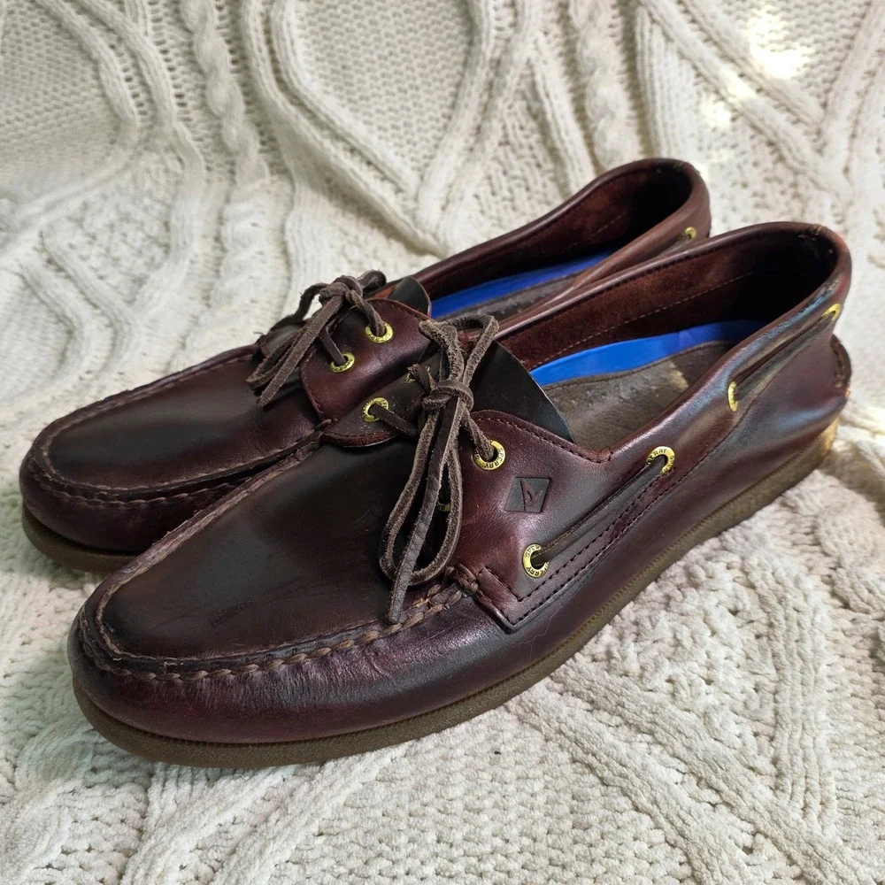 Sperry Top-Sider Boat Shoes Burgundy Brown Leather 2-Eye Mens 12M Pristine