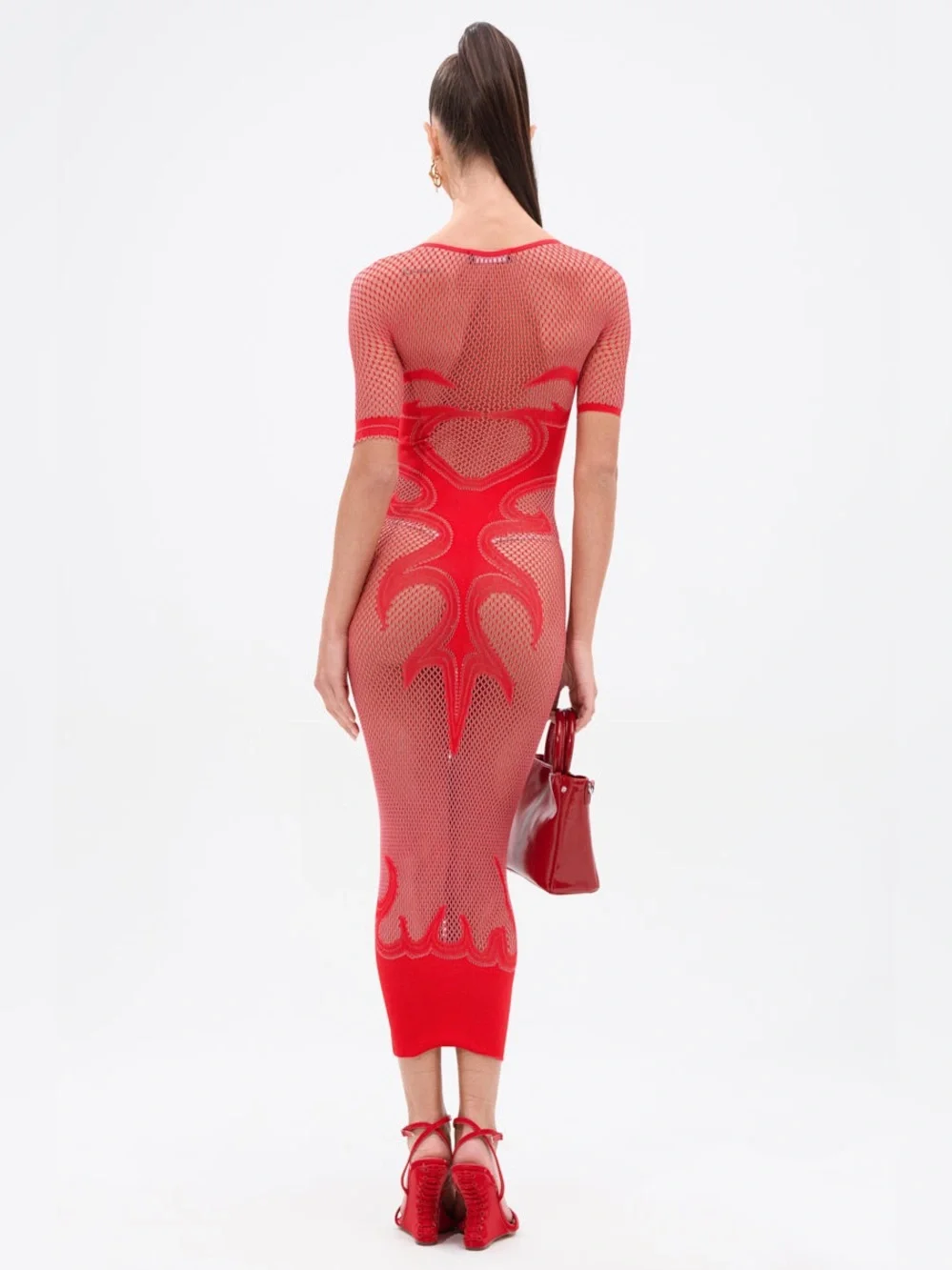 Akira Sexy As Hell Mesh Midi Dress Red Bodycon Cyber Siren Y2K Rave Clubwear S/M