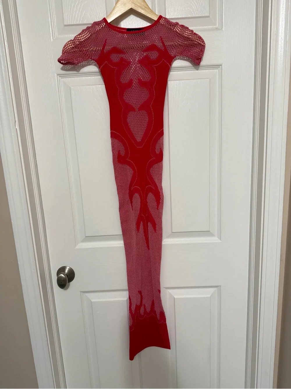 Akira Sexy As Hell Mesh Midi Dress Red Bodycon Cyber Siren Y2K Rave Clubwear S/M
