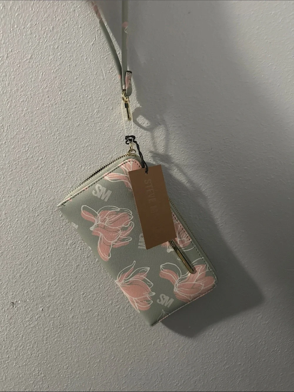 Floral Print Wristlet Wallet - Gray & Pink