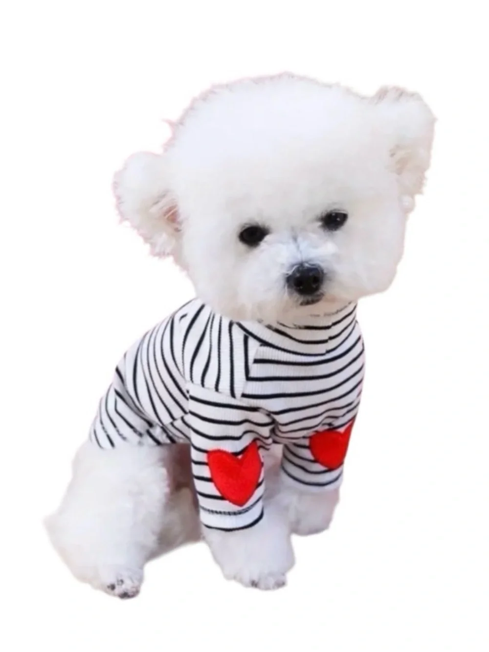 ADORABLE BLACK & WHITE STRIPE PULLOVER DOG SWEATER WITH RED HEART ACCENTS
