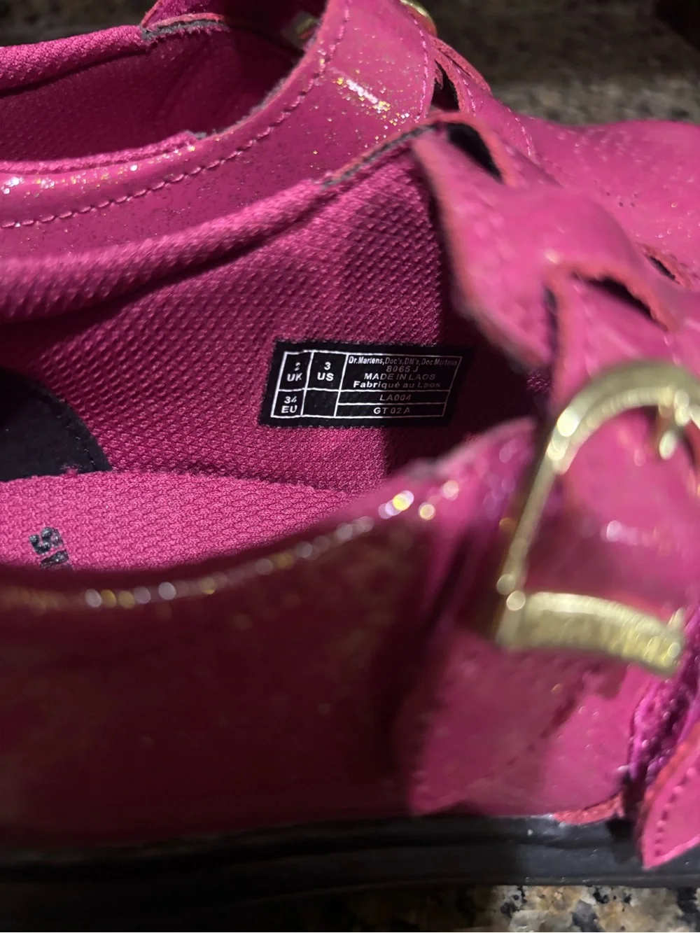 Dr. Martens Kids Pink Glitter Mary Jane Double Buckle Shoes-NEW