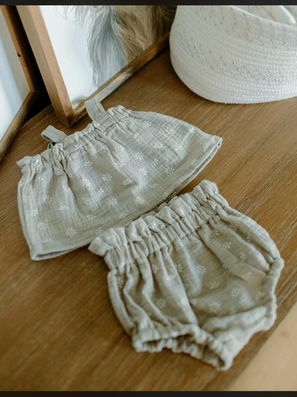 Children's Neutral Floral Two-Piece Top and Bloomers Set