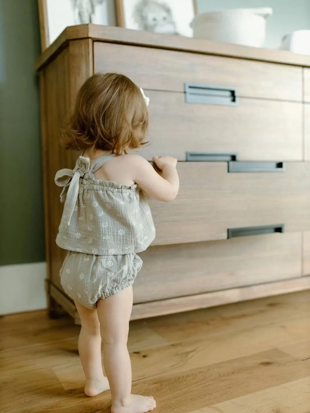 Children's Neutral Floral Two-Piece Top and Bloomers Set