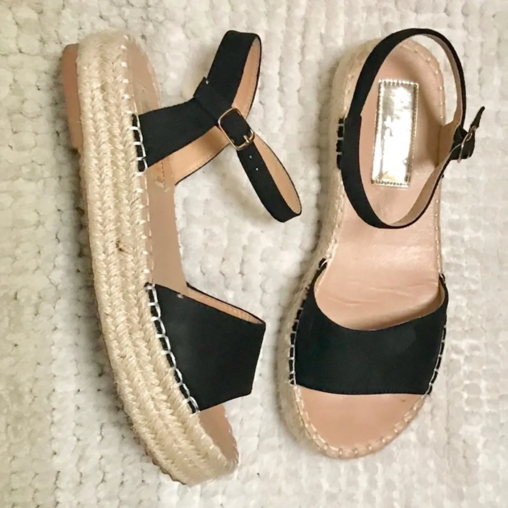 Cherish Espadrilles Heels Women size 9 Black Faux Suede Ankle Strap Open Toe