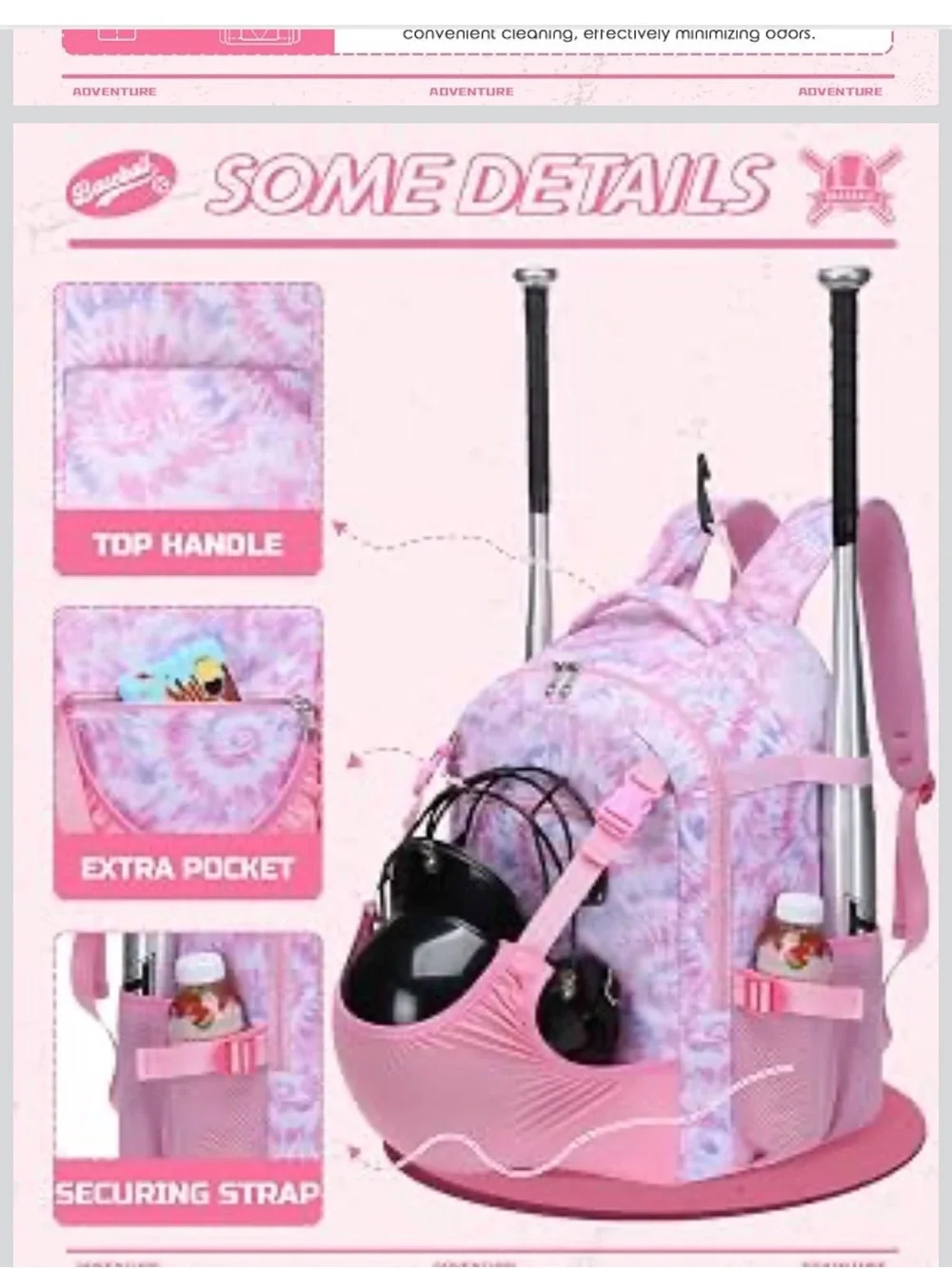 Girl’s Softball Pink & Lavender Tie-Dye Backpack