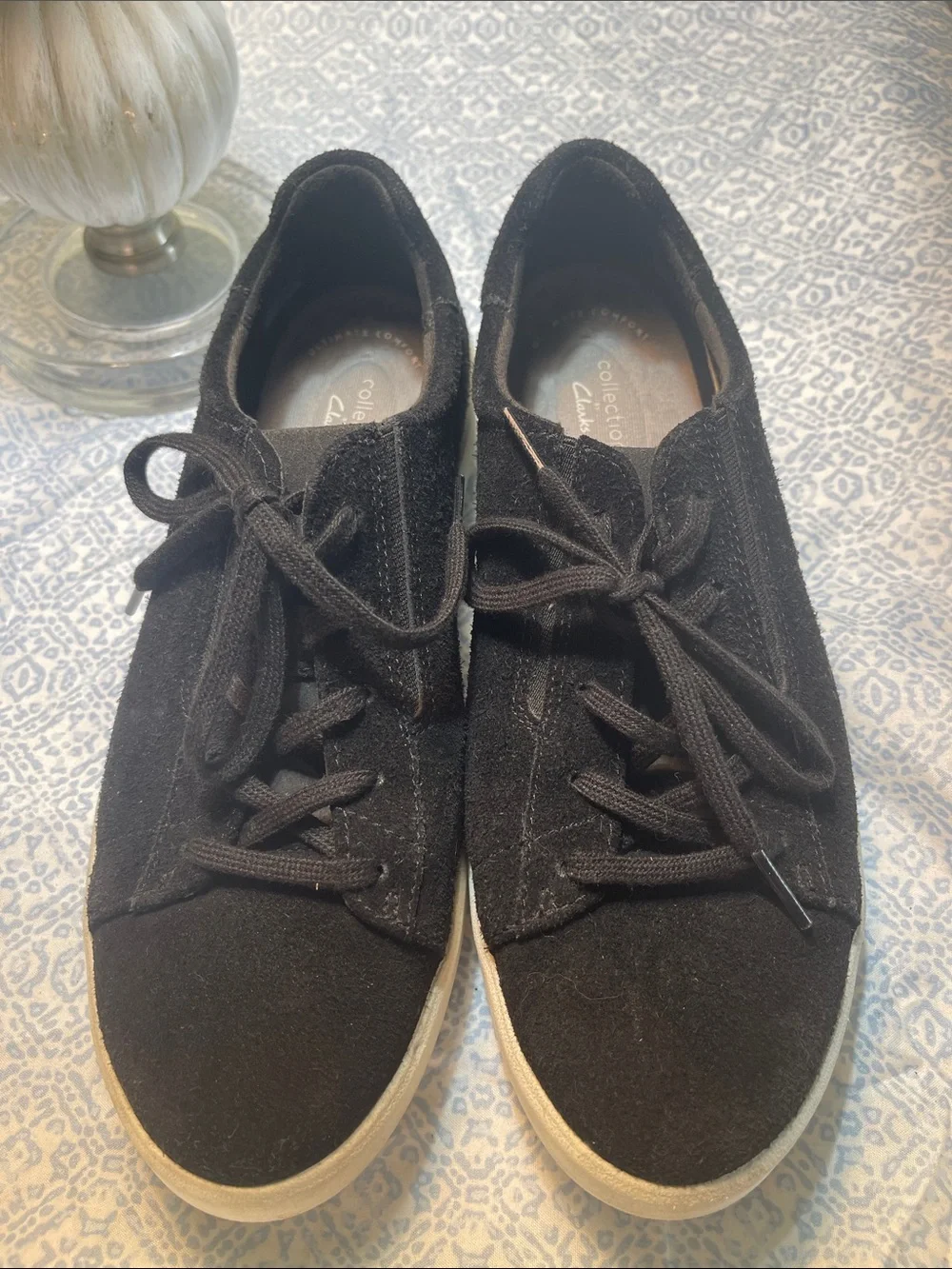 Clarks black suede
