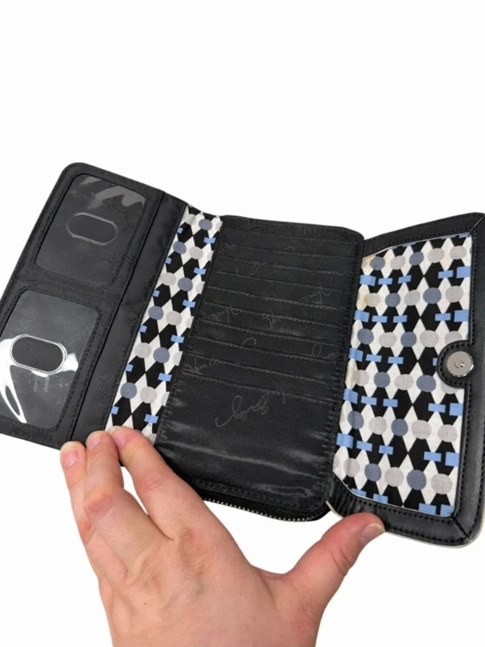 Vera Bradley Black Snakeskin Women's Wristlet Wallet Zip & Snap Closure