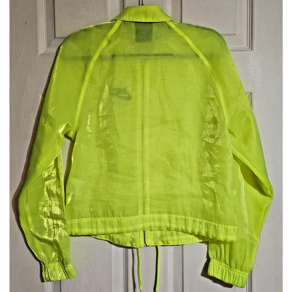 Nike Air Neon Volt Sheer Zip Windbreaker Jacket Drawstring Cropped Womens XS