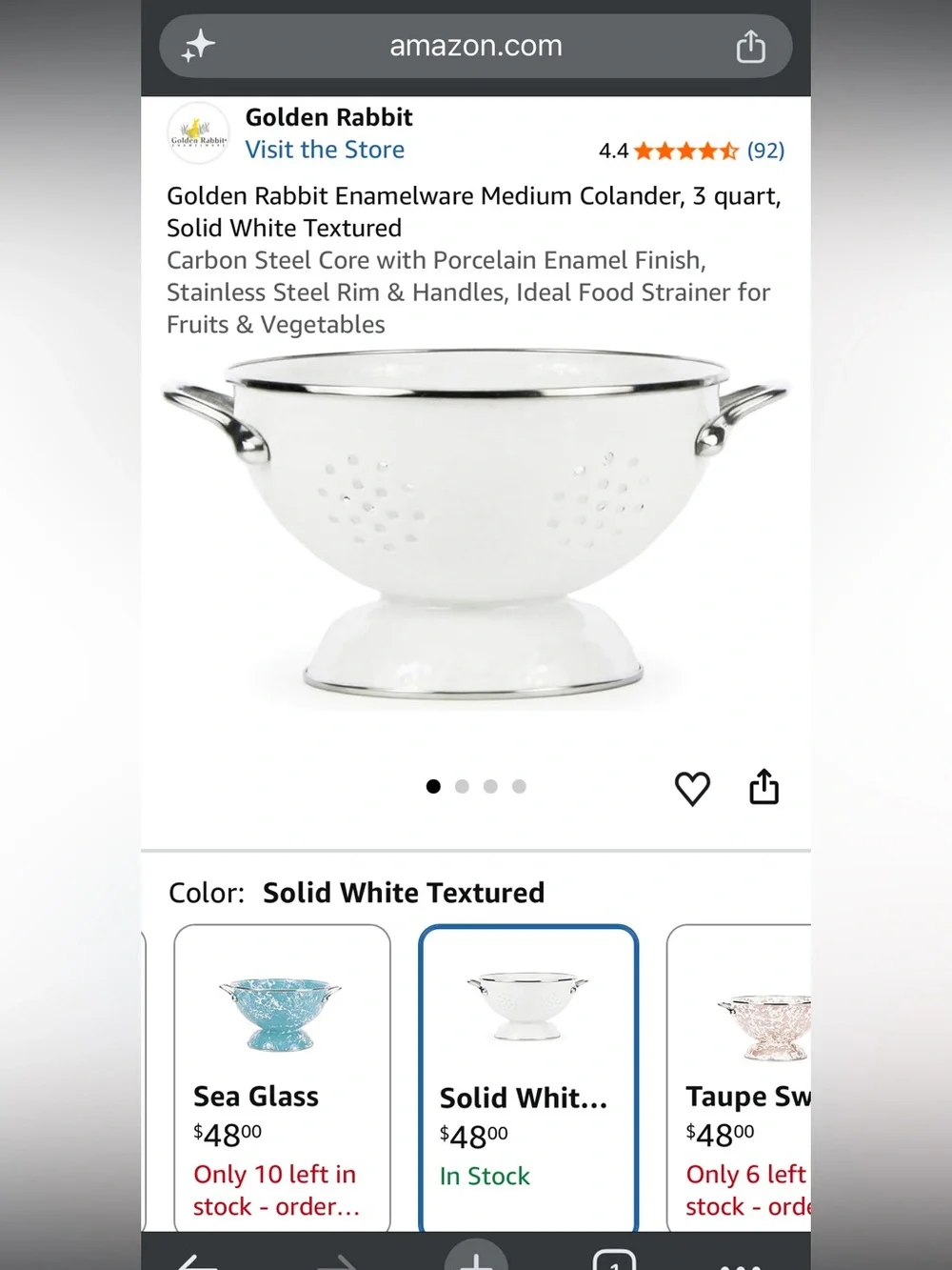 White Enamel Colander with Pedestal and Handles - Rustic Kitchen Strainer