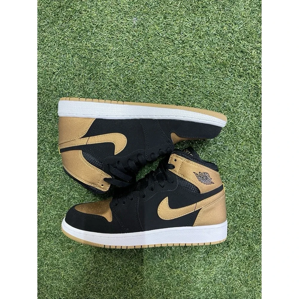 Nike Air Jordan Retro 1 High BG Melo Black Gold GS 705300-026 Shoes Youth Sz 6Y‎