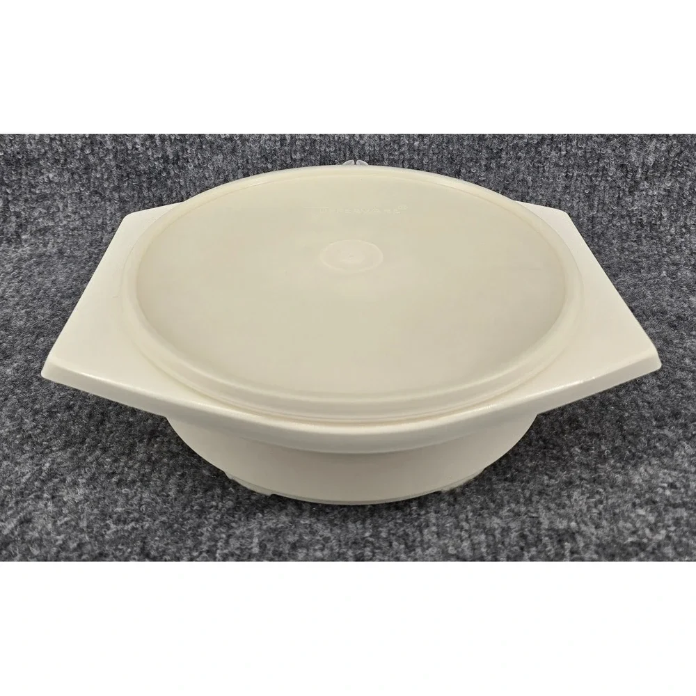 Vtg 70s Tupperware Tortilla Keeper Server 785 Almond Round w/Lid 9