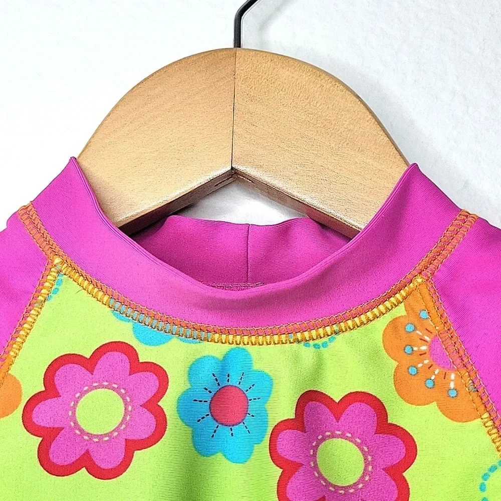 CARTER'S Floral Rash Guard Swim Tee Shirt size 3T Pink Green Blue Orange