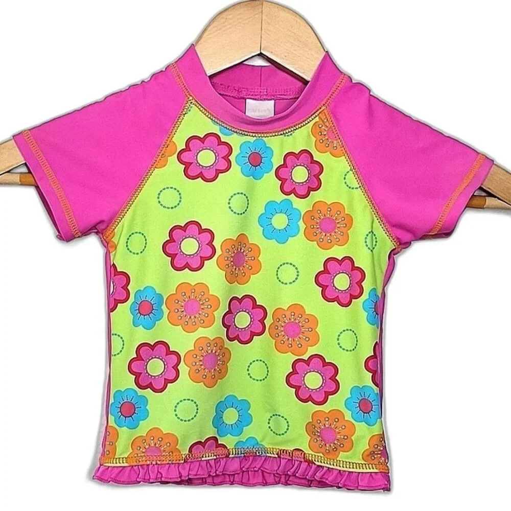 CARTER'S Floral Rash Guard Swim Tee Shirt size 3T Pink Green Blue Orange