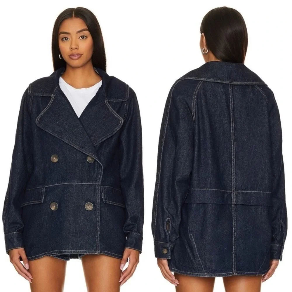 Free People Blazer Denim Car Coat in Rinse Wash