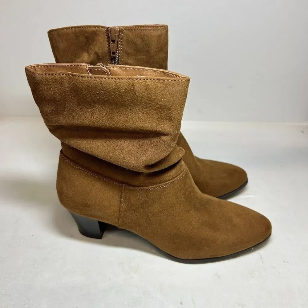 Style & Co. Womens 6.5 M Cognac Brown Faux Suede Slouch Mid Calf Boots NIB QJ6