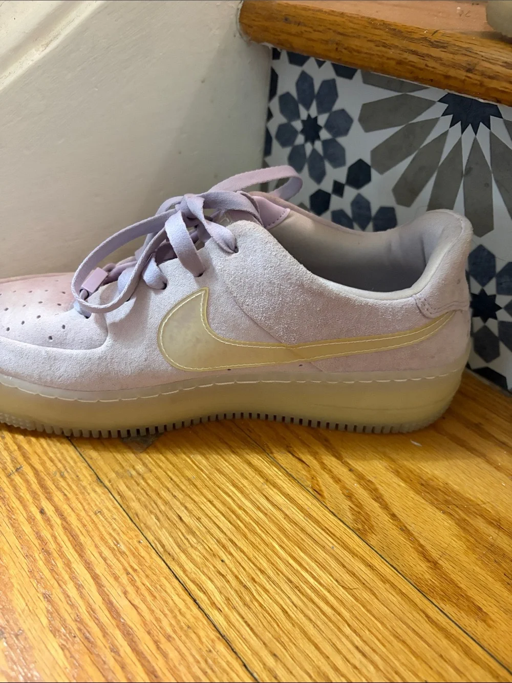 Nike Women’s Lavender Suede Platform Sneakers with Cream Swoosh