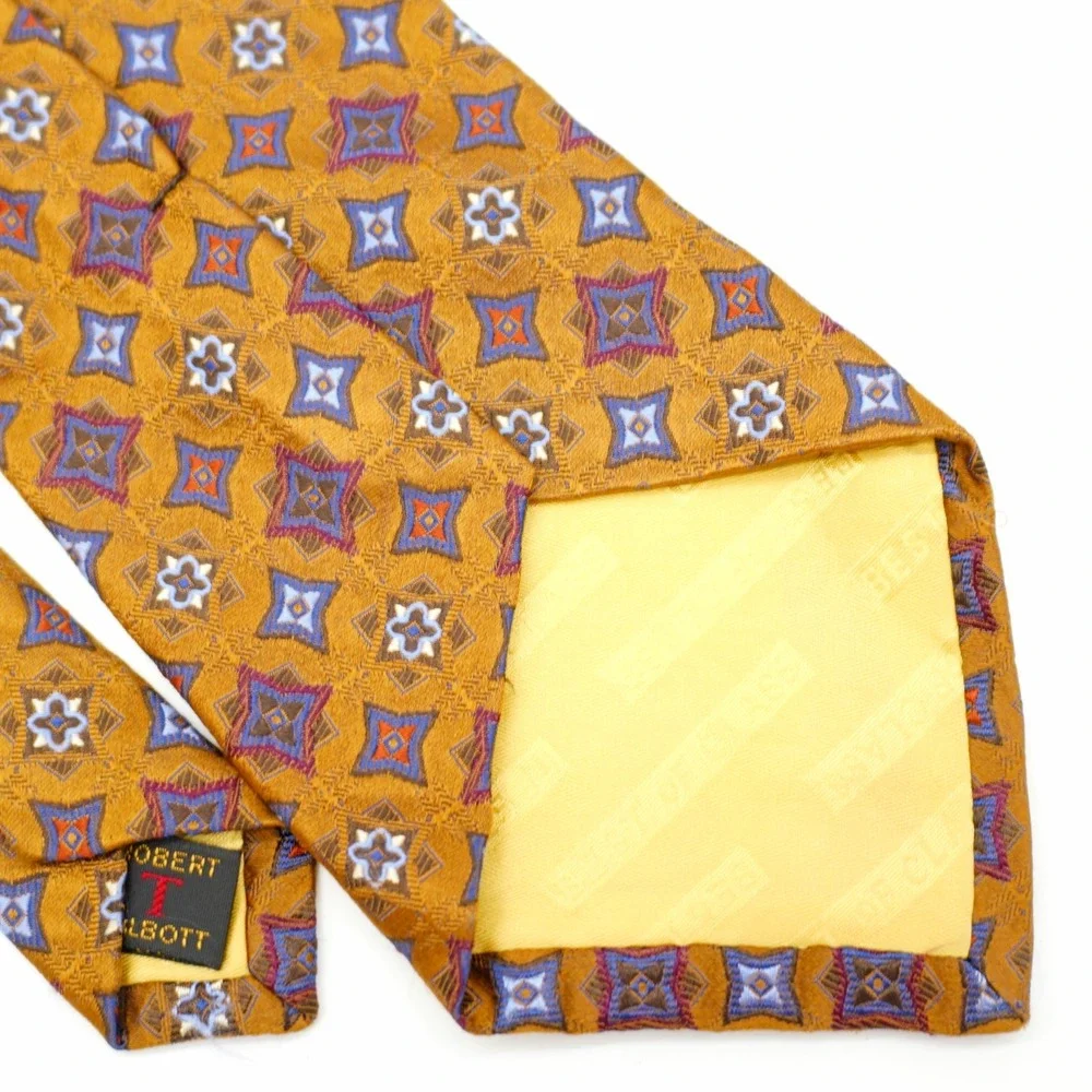 Robert Talbott Best Of Class Nordstrom Silk Tie Brown Woven Geometric Floral USA