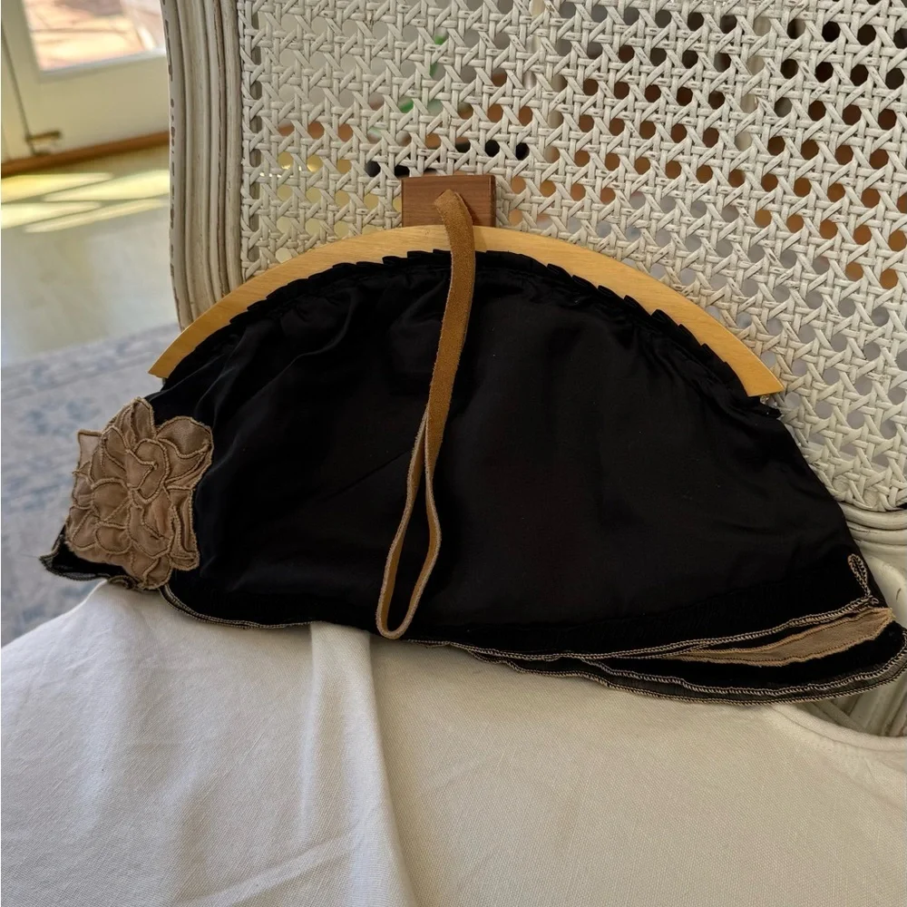 Black and Tan Floral Accent Wristlet Clutch
