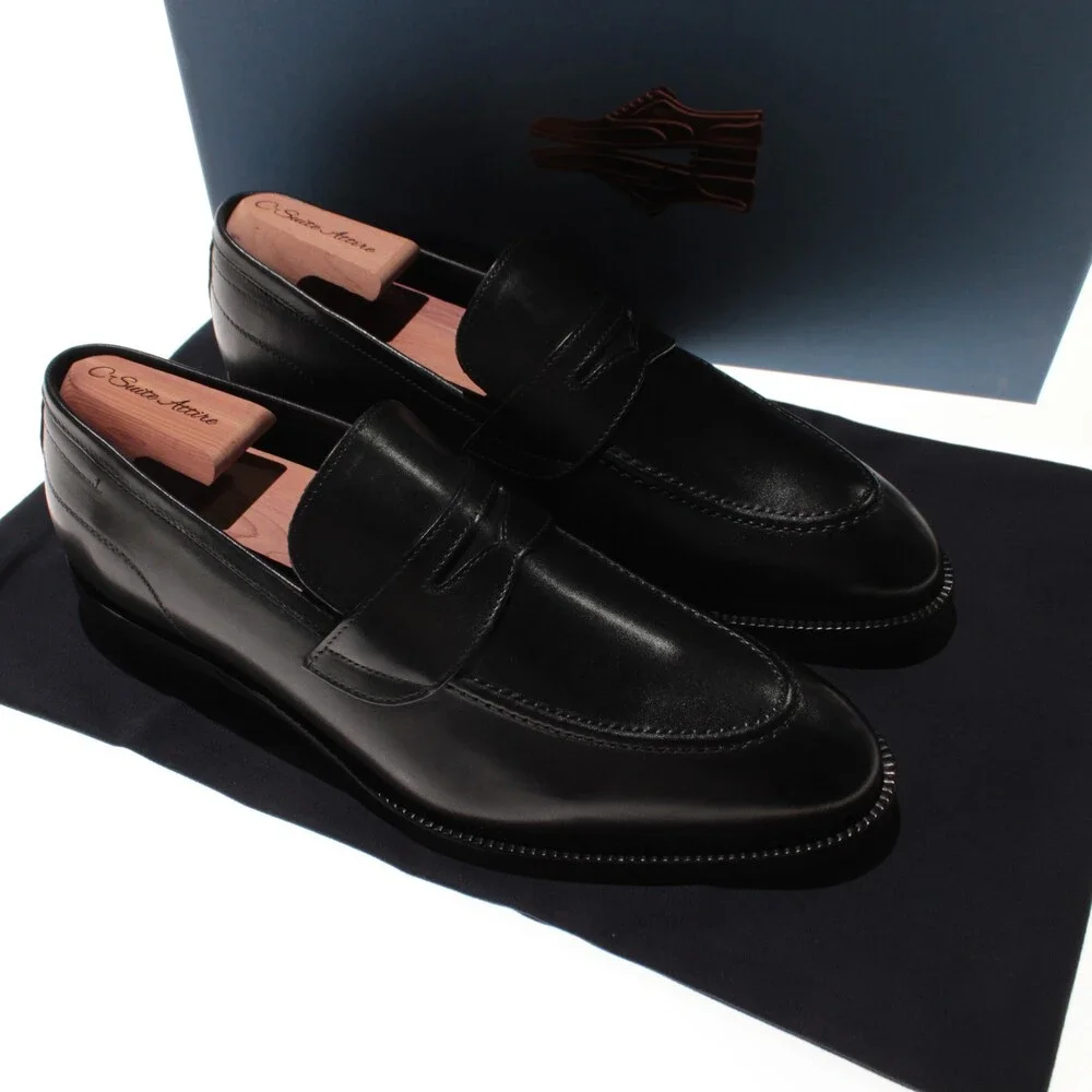 Di Bianco NWB Slip On Penny Loafers Size 7.5 US in Black Leather Made in Italy