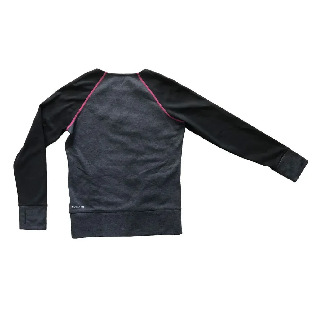 Nike Sweatshirt Women's S Gray Pink Therma Fit Thumb‎ holes