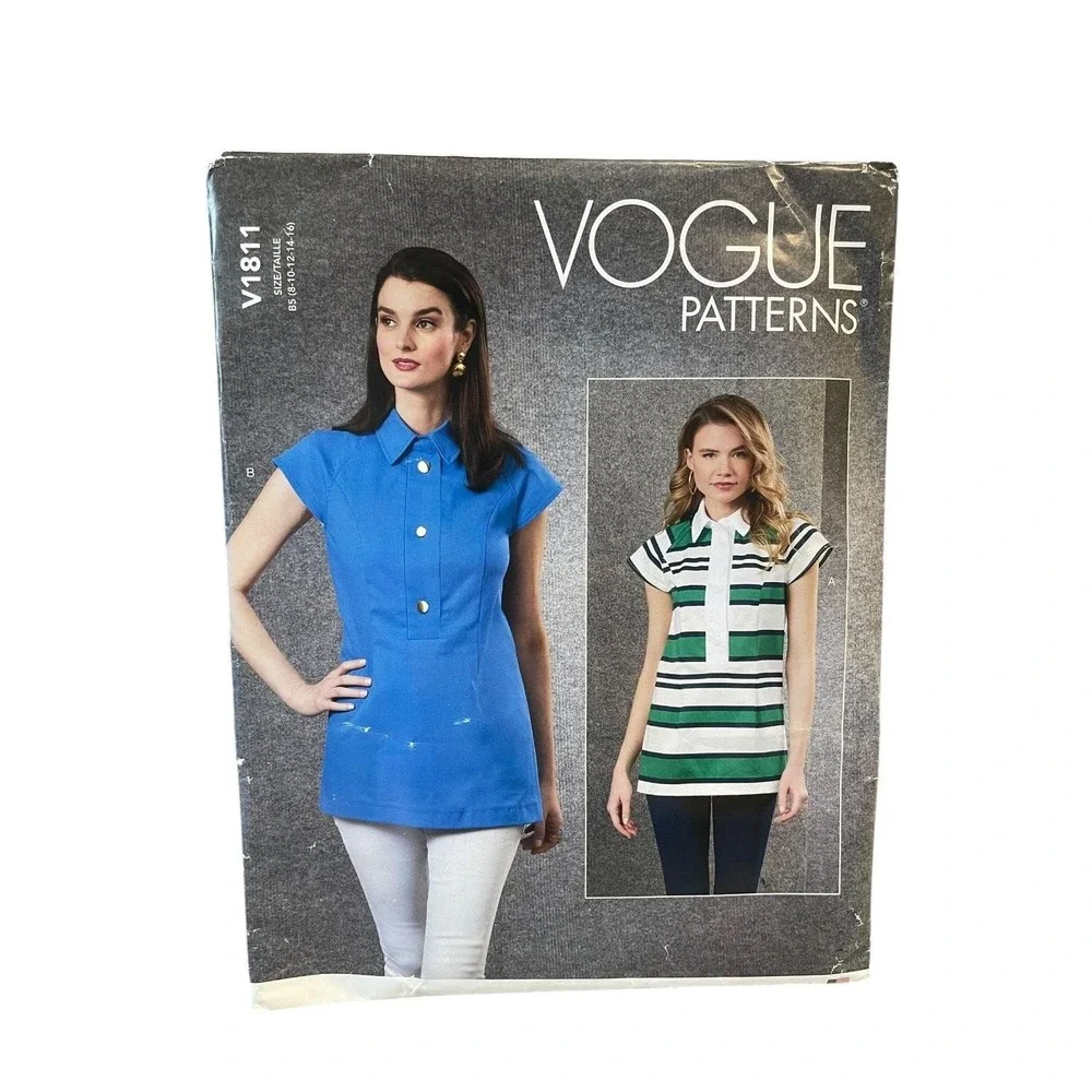 VOGUE PATTERNS V1811 Misses Top Blouse Sizes 8-16 Semi-Fitted Raglan‎ Sleeve