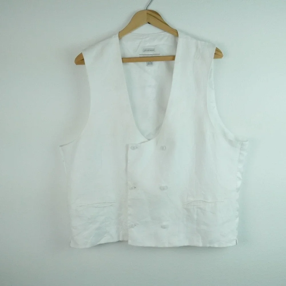 Joseph Abboud Mens XXL White 100% Linen Double Breasted Suit Vest Waistcoat